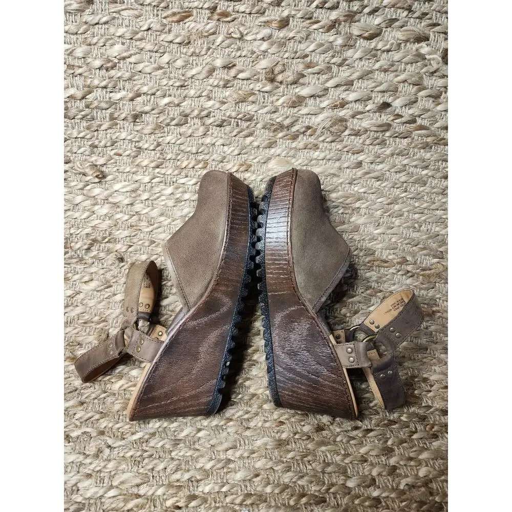 B.O.C. Rina Brown Suede Leather Platform Wedge Sandals Boho Women's Size 9 M